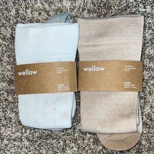Wellow Premium Compression Socks - White and Tan Sz LARGE WIDE CALF!